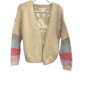 Saltwater LUXE Beige Sweater with Multicolor Sleeves